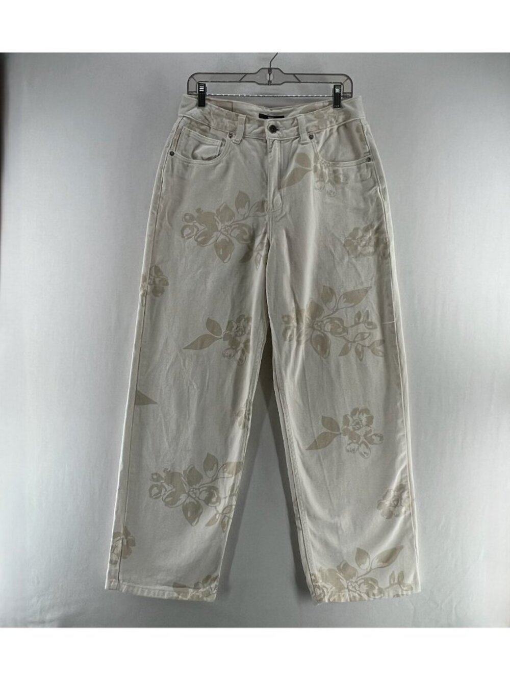 Vans Sirelle Floral High Waisted Mom Jeans Womens 29 Wide Leg Cotton Ecru Cream